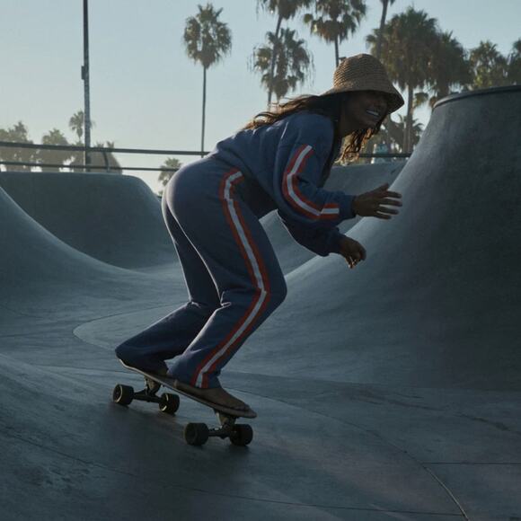 NWT Roxy Bright Lights Crewneck Sweatshirt Large Marlin Cotton Terry Striped - Picture 6 of 13